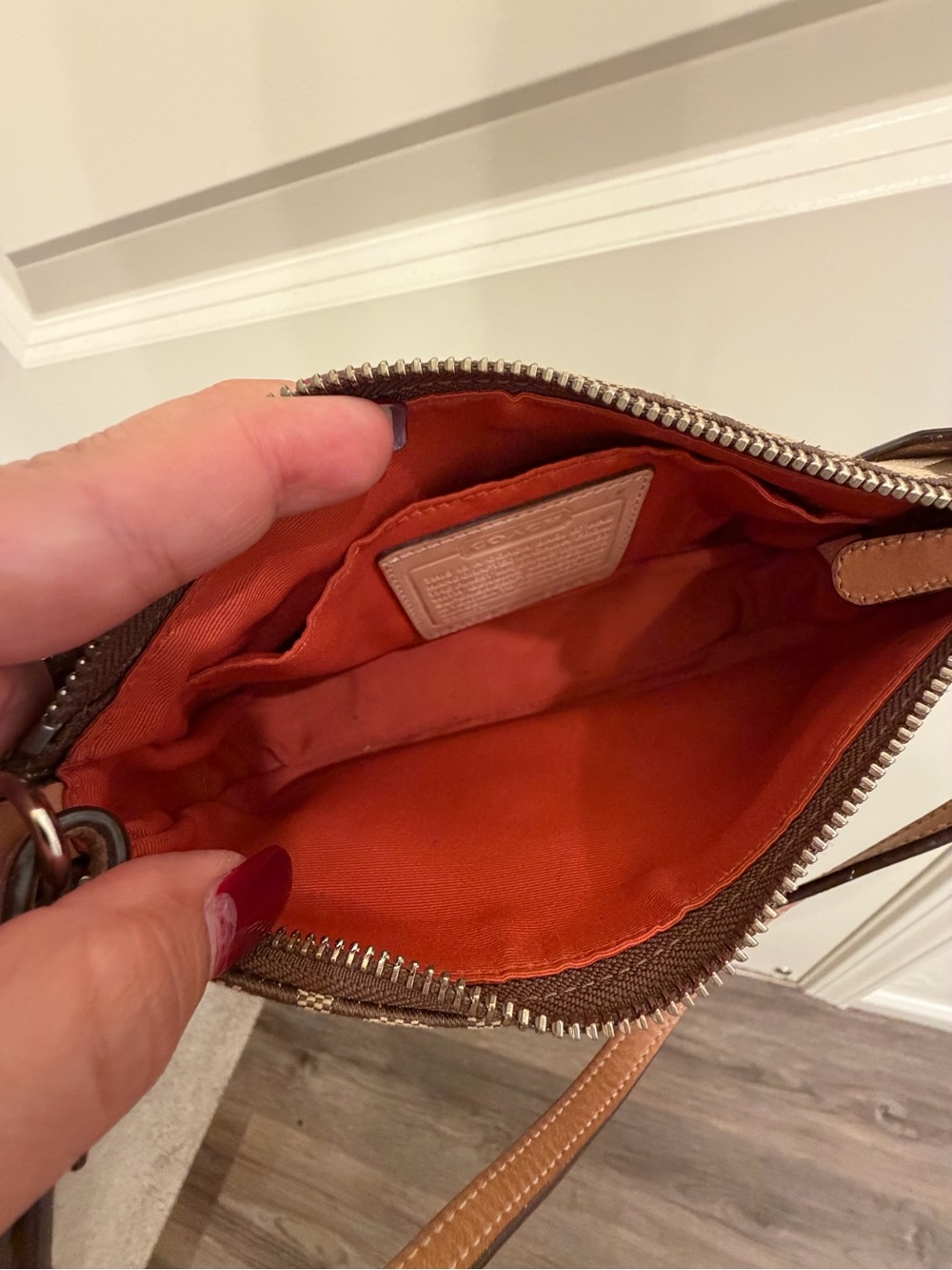 Coach Brown Signature Canvas Shoulder Bag with Tan Leather Trim - Picture 7 of 10